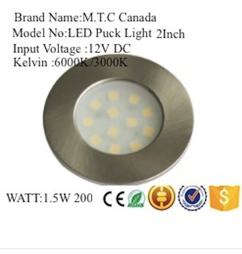 M0227/4K: Pack of 10 LED Puck Lights 4K Brush Nickel Under Counter Lighting with each puck light having Input Voltage 12V DC 1.5W,200lm
