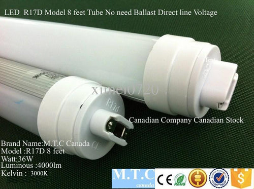 LED T8 8 Feet Tube Light R17D 36W 4000lm 3000K(Warm White) Frosted Cover No Need Ballast Direct line Voltage 85V-265V Extra Bright Pack Of 20 Pcs