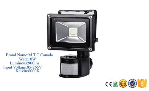 LED Motion Sensor Flood Light Outdoor IP65 10W 6000K Cool White 900lm