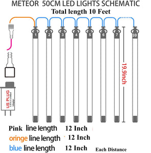 (Pack of 3 Set ) x10 Feet = 30 Feet Extendable M0579 6K : Meteor Shower Lights Outdoor,Waterproof Meteor  50CM 10 Tubes 540 LED