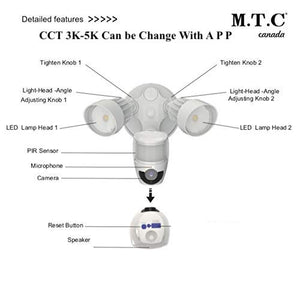 M0460: M.T.C Canada® LED Security Sensor Light With Camera 20W 2400lm 3000K - 5000K Motion-Activated HD Security Cam Two-Way Talk Input Voltage 100-277VAC CETL Certified Black Housing