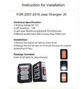M0333: M.T.C Canada LED Tail Lights for Jeep Wrangler JK JKU 2007-2018, w/Turn Signal & Back Up Brake Light,Clear Lens Red Lamps Assembly