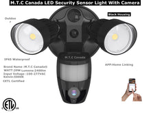 M0460: M.T.C Canada® LED Security Sensor Light With Camera 20W 2400lm 3000K - 5000K Motion-Activated HD Security Cam Two-Way Talk Input Voltage 100-277VAC CETL Certified Black Housing