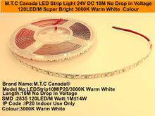 M0435 :M.T.C Canada LED Strip Lights 24VDC 10M 33ft No Drop In Voltage IP20 Indoor Use Only 1200 LEDs 2835 SMD in Single colour,24V DC, 600LED 5050 SMD in RGB LED Flexible Tape